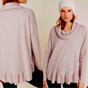 🩷Anthropologie Anthro Maeve Oatmeal Ribbed Cowl Neck Sweater lagenlook Medium